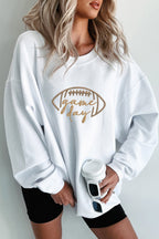 Black Football Graphic Game Day Embroidered Corded Sweatshirt