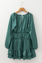 Apricot Tiered Ruffled Puff Sleeve Loose Fit Mini Dress