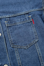 Blue Stripe Washed Oversized Pocketed Denim Jacket