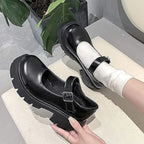 New Womens Size 11 Black Faux Leather 2.5" Platform Heel Mary Jane Chunky Shoes