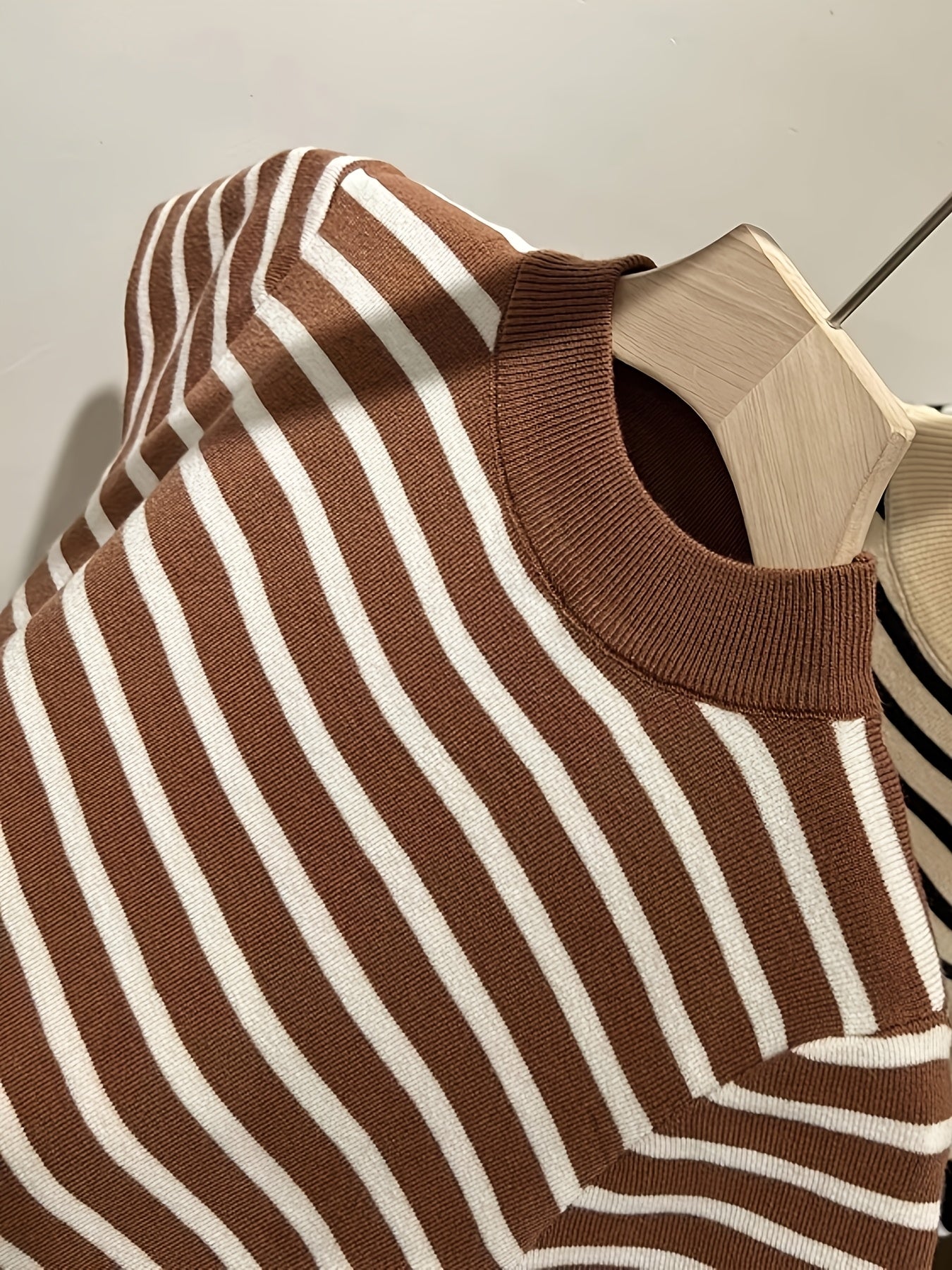 Semi-High Neck Striped Short-Sleeved T-Shirt