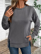 Side Slit Round Neck Sweatshirt