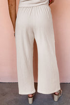 Apricot Buttoned V Neck Tank Top and Wide Leg Pants Casual Outfit