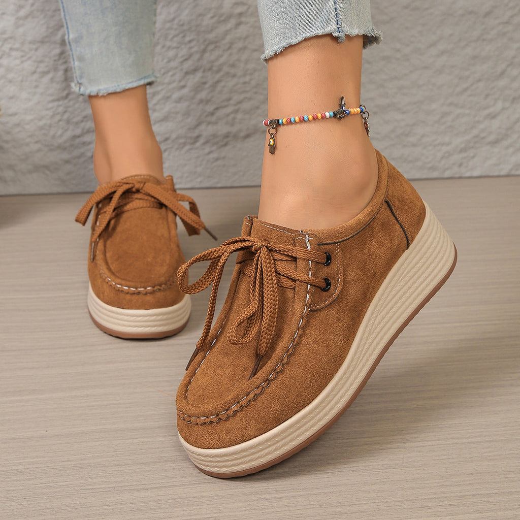 Lace-Up Chunky Sole Suede Pumps