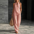 Women's Striped Sleeveless Top & Wide-Leg Pants Set – Fashionable 2-Piece