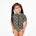 Short Sleeve Rash Guard One Piece Swimsuit (Girls)