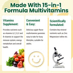 I Love Health® 15-in-1 Multivitamin Gummies for Adults & Kids - Enhanced Formula with Vitamin A, C, D3, E, B12, Zinc, Magnesium & More - Apple Flavor - 60 Gummies per Bottle - Made in cGMP Facility