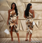 New beautiful golden Summer  off shoulder Floral Print Slit Dress