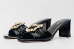 The Micro Black Leather Women Sandal