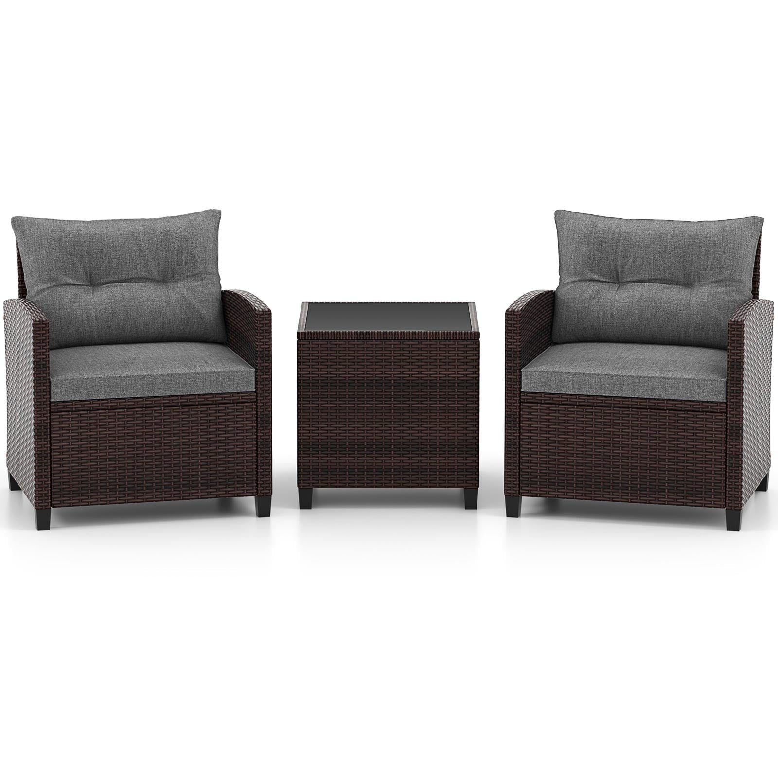 3 Pcs Patio Rattan Furniture Set Cushioned Conversation Set Coffee Table-Beige