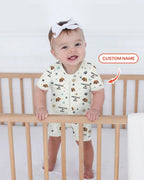 Custom Dog Photo Pattern "Protected By" Bamboo Shorty Zippered Romper