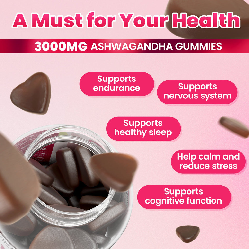 I Love Health Ashwagandha Gummies with Vitamin D2 - 3000mg Ashwagandha Extract (10:1) - Stress Relief, Sleep Support & Mood Calm - Strawberry Flavor - 60 Gummies - Non-GMO, Gluten-Free, 3rd Party Lab Tested, cGMP Certified