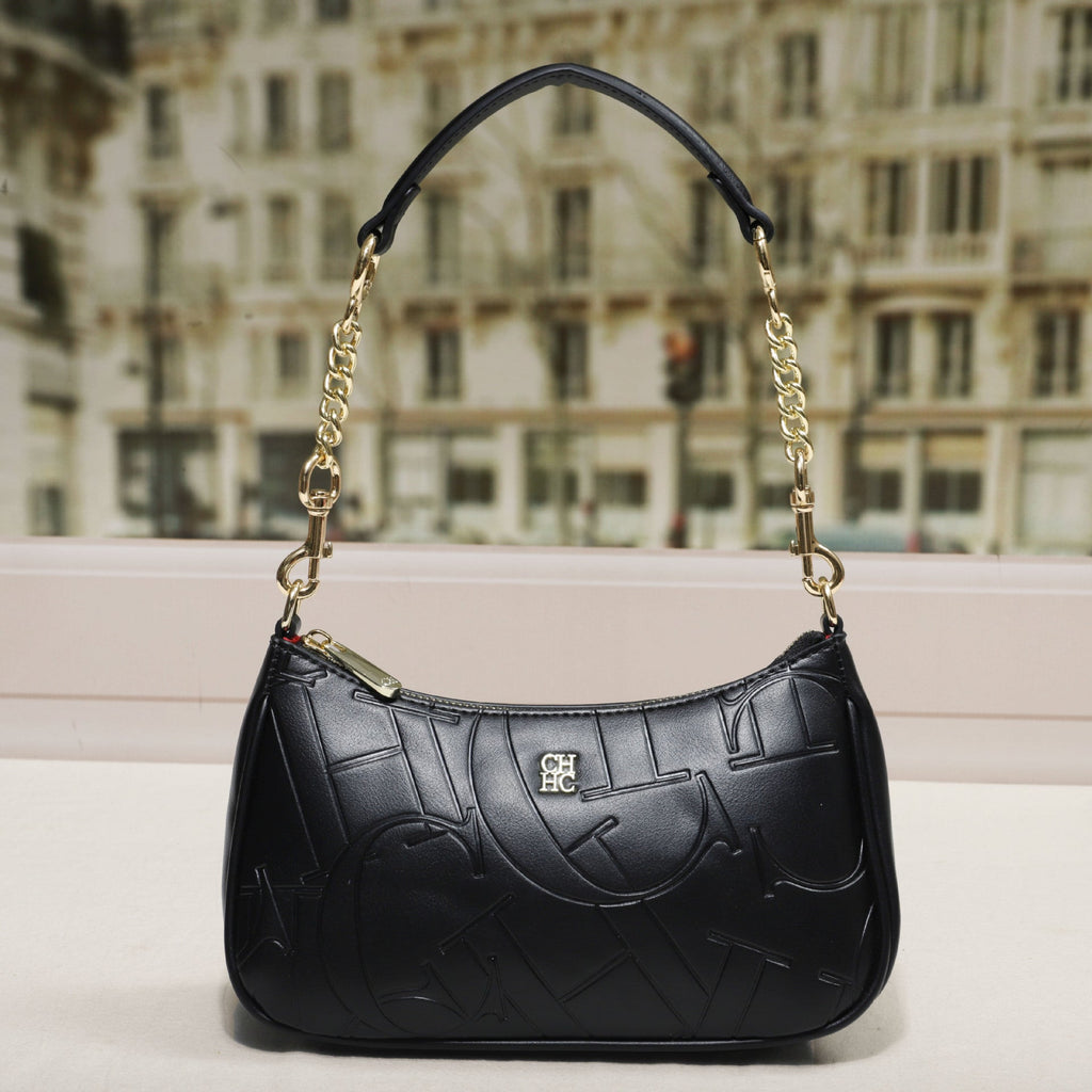 Embossed Letter Dumpling Crossbody Bag