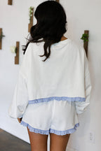Yellow Cream Gingham Ruffle Hem Long Sleeve Pullover and Shorts Set
