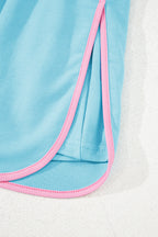 Turquoise Colorblock Edge Drop Shoulder T Shirt and Skort 2Pcs Set