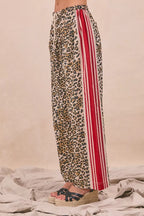 BiBi Leopard Print Pants with Side Contrast and Tucking Welt Pocke