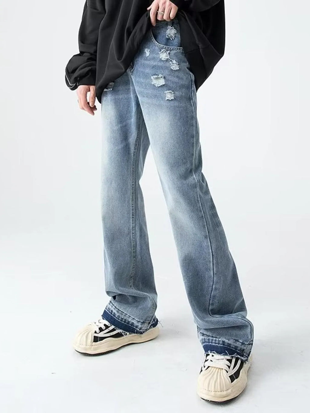 Men's Regular and Plus Size Distressed Wide Leg Jeans