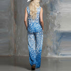 Loose-fit Leopard-print Sleeveless Shirt And Trousers Two-piece Set
