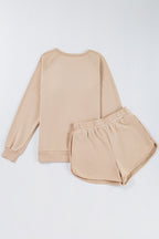 Black Striped Accent Pullover and Shorts Two Piece Casual Set