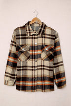 Green Geometric Plaid Print Pocketed Shacket