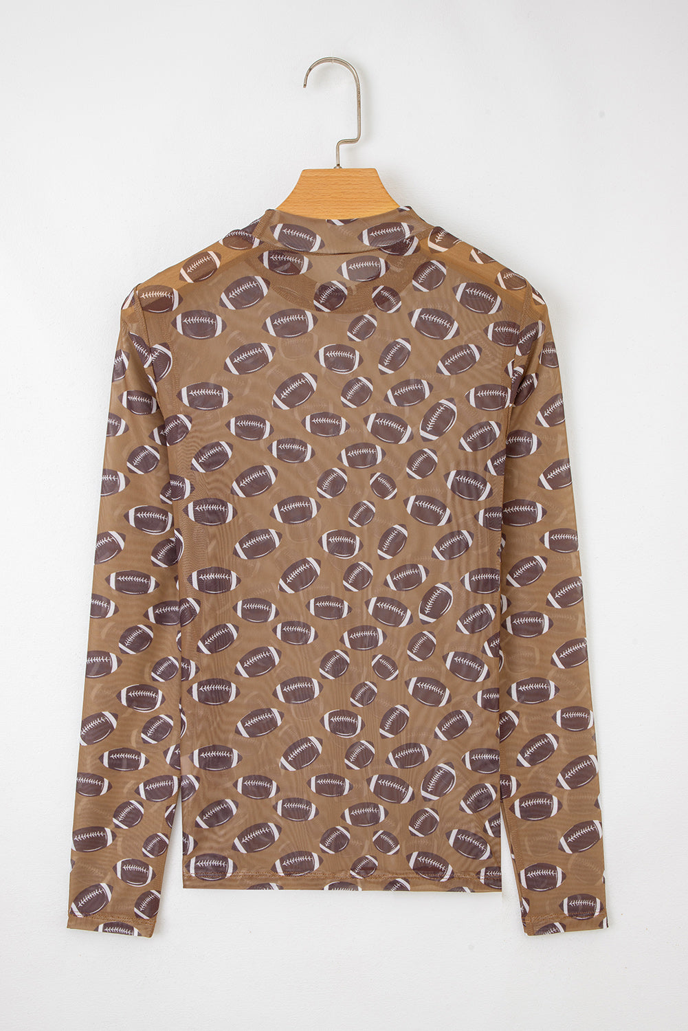 Brown Game Day Football Mesh Sheer Long Sleeve Top