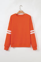 Fiery Red Preppy Striped Sleeve Loose Sweatshirt