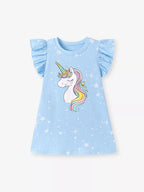 Children's Unicorn Ruffle Sleeve Casual Dress