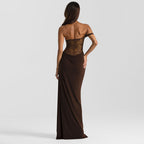 Sheer Lace Elegant Maxi Dress Women Sleeveless Backless Chic Evening Dress Off Shoulder Fashion Midi Dresses Slim Summer Dresses