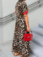 Leopard Print Button-Down Dress with Contrast Trim