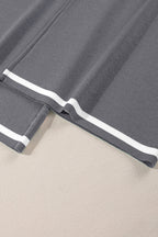 Medium Grey Contrast Trim Half Sleeve Top Drawstring Pants Loose 2pcs Sweater Suit