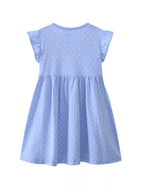 Children's Polka Dot Bunny Embroidered Ruffle Sleeve Dress