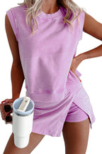 Phalaenopsis Mineral Wash Sleeveless Top and Split Skort Set