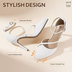 Idifu Womens 5.5 White 3.5" Stiletto Heel Pointed Closed Toe Ankle Strap Shoes