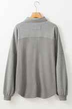 Black Waffle Knit Patchwork Exposed Seam Loose Shacket