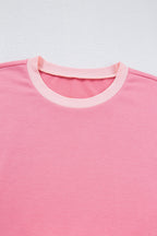 Peach Blossom Half Sleeve Raw Seam High Low Side Split Top