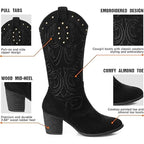 Shibever Womens 7.5 Black Faux Suede Zip Up 2.5" Heel Cowboy Cowgirl Boots Shoes