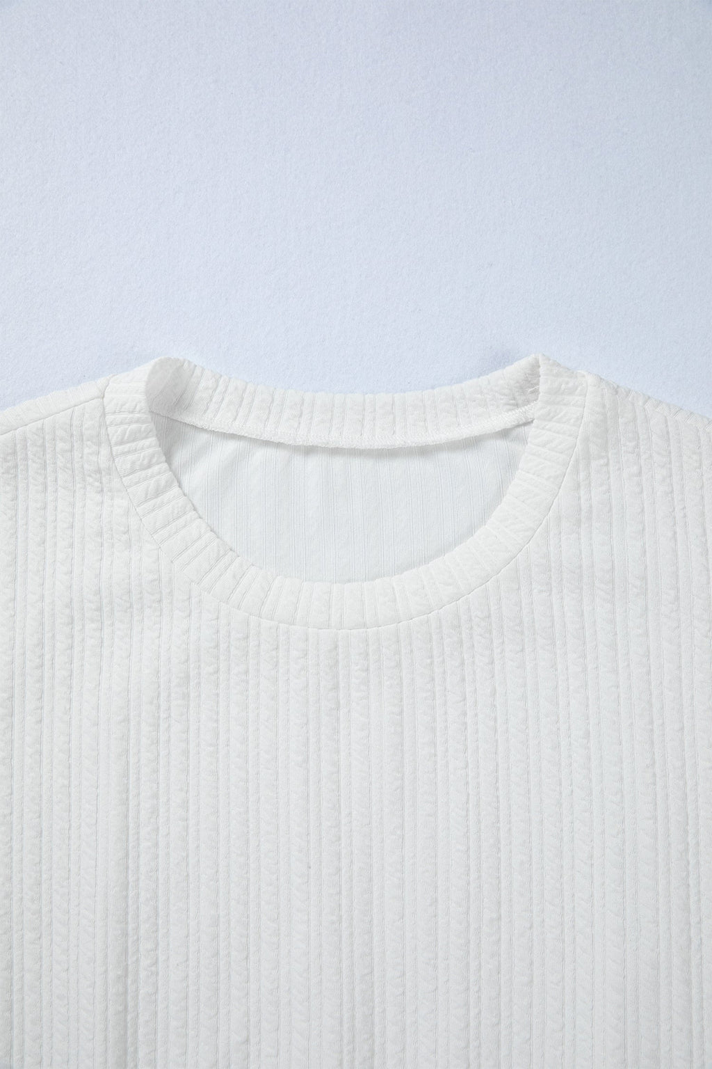 White Solid Color Textured Drop Shoulder Long Sleeve Peplum Top