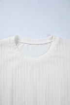 White Solid Color Textured Drop Shoulder Long Sleeve Peplum Top
