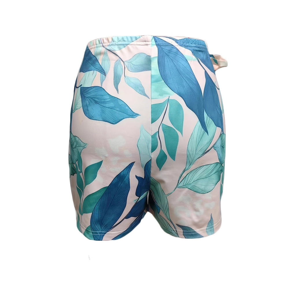 Womens Casual & Stylish Leaf-Print Lace-Up Shorts
