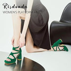 Risdoada Womens Size 8 Green Faux Suede 3.5" Platform Heel Open Toe Sandal Shoes
