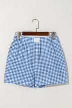 blue Red Plaid Gingham Printed High Waist Shorts