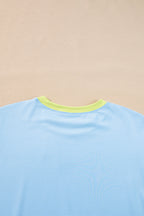Sky Blue Color Block Detail Casual Two-piece Outfit