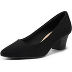 Mysoft Womens 8 Black Faux Suede 2" Chunky Heel Pointy Toe Slide On Pump Shoes