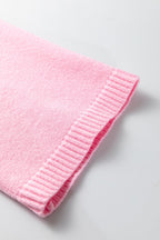 Pink Solid Color Knit Loose Bracelet Sleeve Dolman Sweater