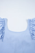 Beau Blue Textured Bow Knot Frilled Butterfly Sleeve Blouse