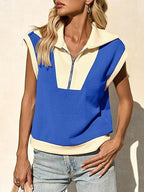 Fisoew Color‑Block Half‑Zip Polo Sweatshirt