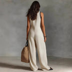 Women’s Simple Linen-Blend Sleeveless Jumpsuit