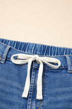 Light Blue Acid Wash Contrast Lace-up Plus Size Jeans