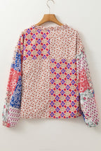Printed Tie Neck Long Sleeve Blouse