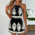 Women's Floral Halter Jumpsuit Sleeveless Backless One-Piece Romper